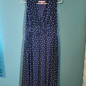 Evan Picone Navy Polka Dot Sleeveless Wrap Maxi Dress